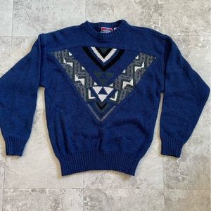 Vintage Urban Bandit Sweater Crew Neck Long Sleeve 90s XSM Blue Blk Gray White